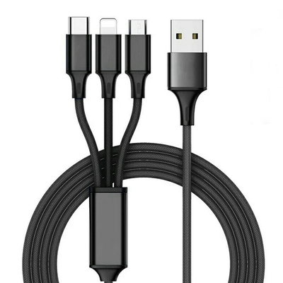 3 em 1 dados de carregamento de 2.4A USB cabografe o tipo ODM portuário do OEM da função de C multi