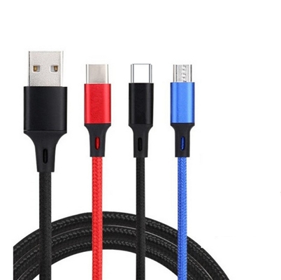 3 em 1 dados de carregamento de 2.4A USB cabografe o tipo ODM portuário do OEM da função de C multi
